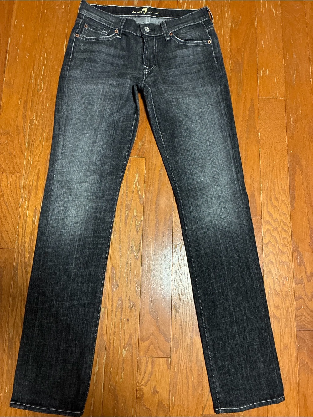 7 For All Mankind Dark Gray Faded Black Slim Straight Denim Jeans Size 27